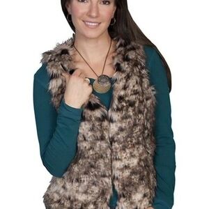Scully Faux Fur Vest in Brown and Cream